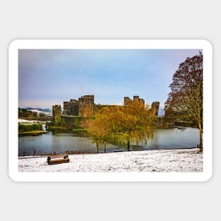 Caerphilly Castle on a Snowy Day Sticker